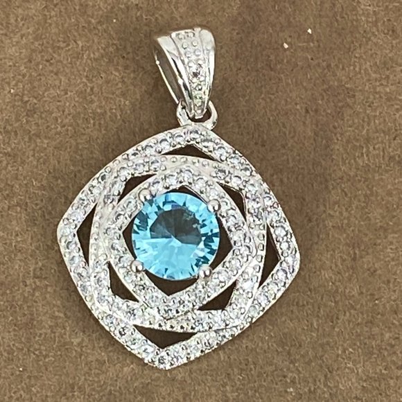1CT Natural Aquamarine & CZ 925 Solid Sterling Silver Pendant - Picture 1 of 4